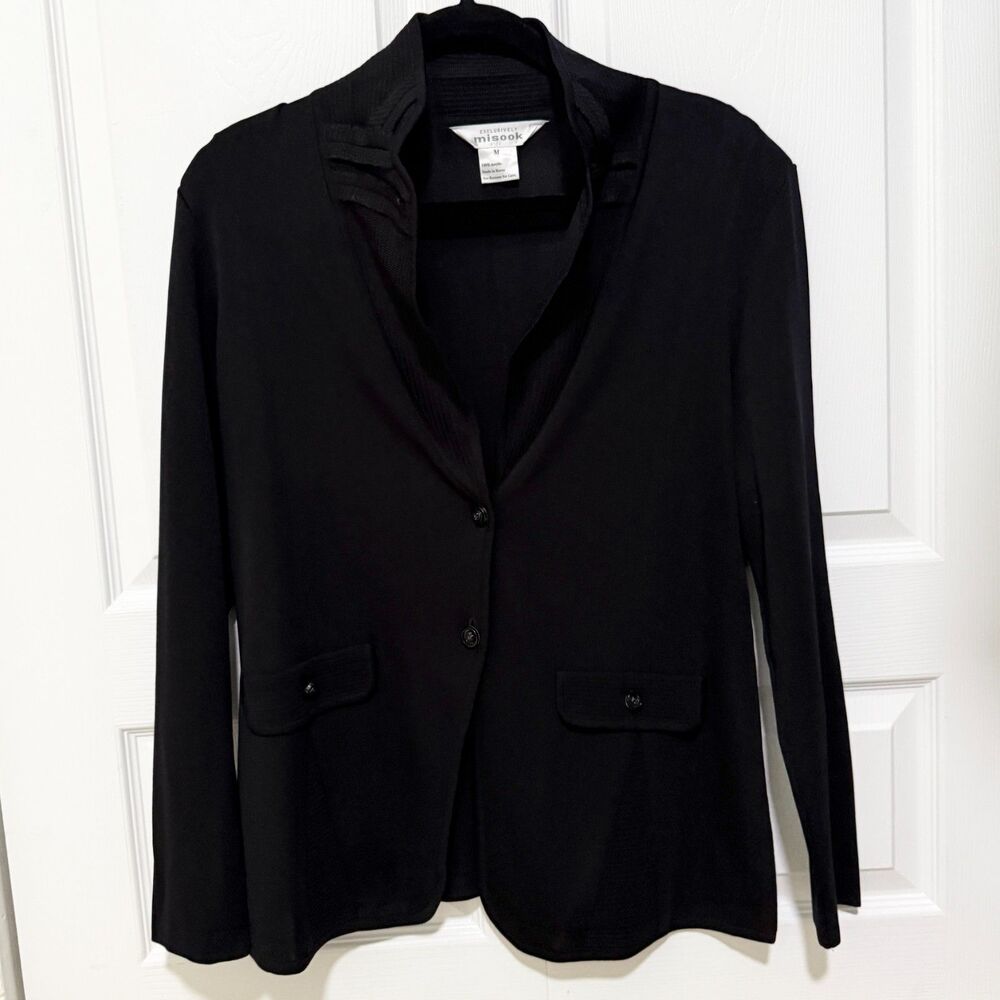 Women Misook Padded Light Weight Blazer Blouse Top in Black Size Medium